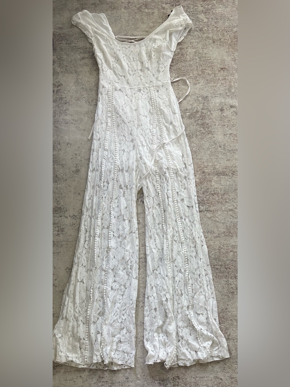 Boohoo White Lace Wide-Leg Jumpsuit Romper